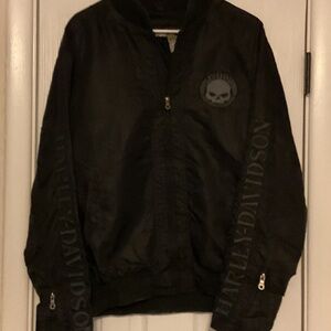 Vintage Harley-Davidson Black Bomber Jacket with Skull Logo Medium NWOT